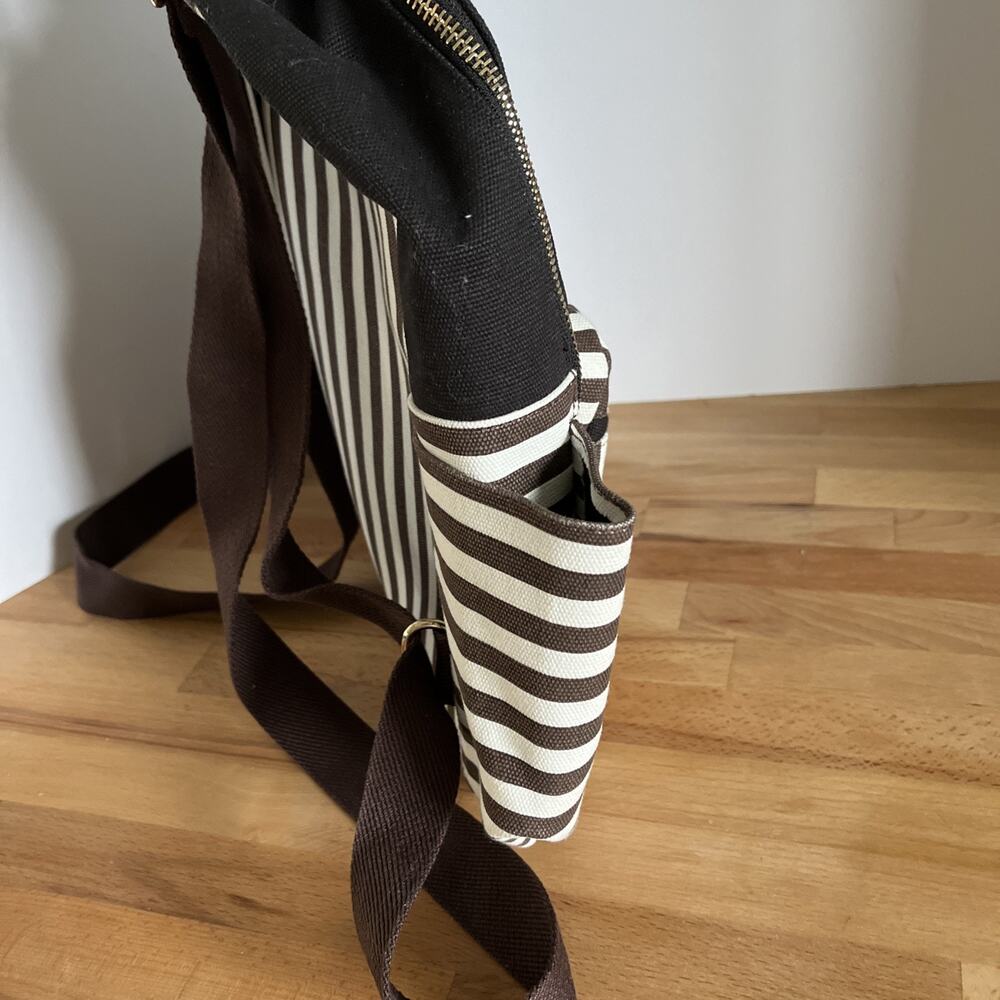 Henri Bendel Brown/White/Black Striped Canvas Large Size Backpack - Picture 4 of 12